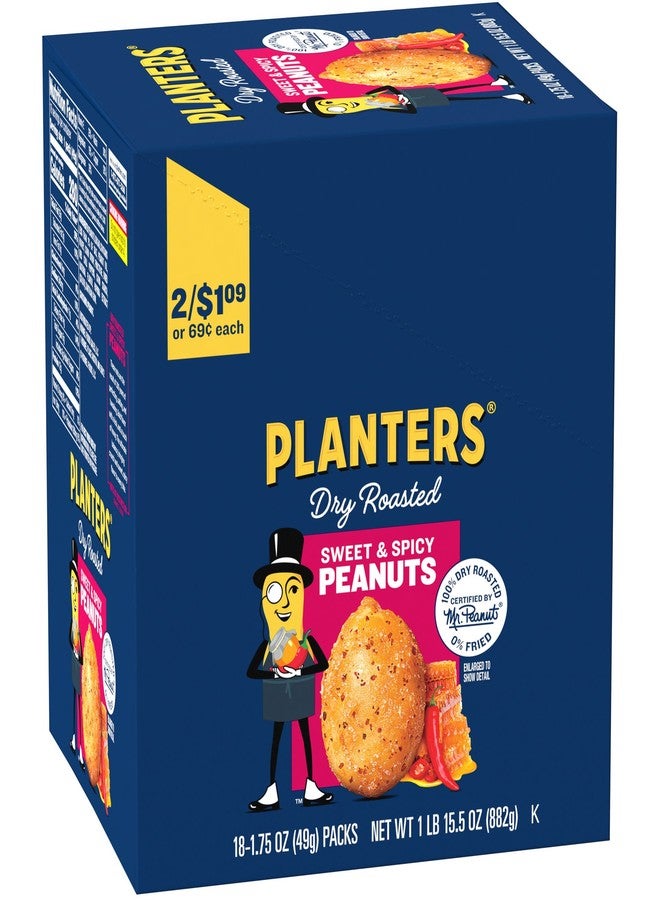 PLANTERS Sweet and Spicy Peanuts, Dry Roasted Peanuts, Spicy Nuts, Nuts Individual Packs, Party Snacks, Snack Nuts, Snacks On the Go, Kosher, 1.75oz (18 Pack) - Image 1