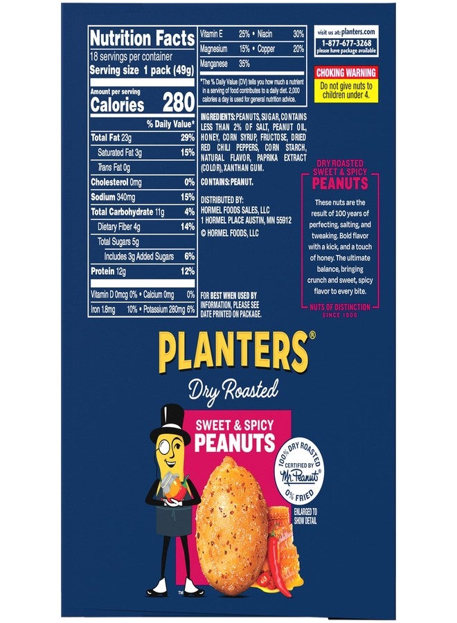 PLANTERS Sweet and Spicy Peanuts, Dry Roasted Peanuts, Spicy Nuts, Nuts Individual Packs, Party Snacks, Snack Nuts, Snacks On the Go, Kosher, 1.75oz (18 Pack) - Image 3