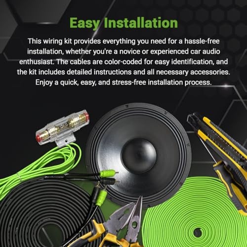 Surge مجموعة أسلاك مضخم الصوت SURGE 8-Gauge للسيارات – كابل طاقة أخضر بطول 20 قدم، كابل RCA بطول 20 قدم، سلك مكبر صوت بطول 30 قدم، حاملة فيوز Mini-AGU، أنبوب تقسيم وإكسسوارات – مجموعة تركيب مضخم صوت السيارة - Image 5
