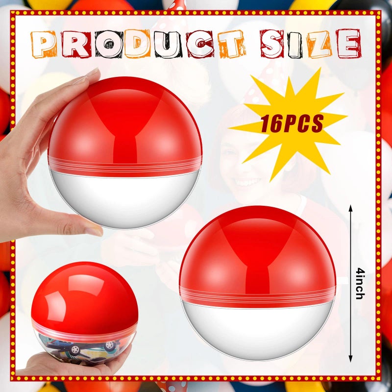 Arrowbash 16 Pcs 4 Inch Cartoon Ball Animation Empty Round Capsule Vending Machine Capsules with Clear Top Adult Birthday Gifts Stuffers DIY Craft Supplies Cartoon Multi-item Party Favors (4 Inch) - Image 2