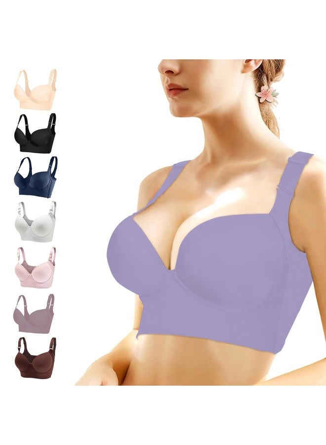 Runilut Women's Push Up Bra,Full-Coverage Underwire Bra,Hide Back Fat Deep Cup Bra,Smoothing T-Shirt Bra,Sculpting Uplift Bra, Purple, (40) C - Image 1