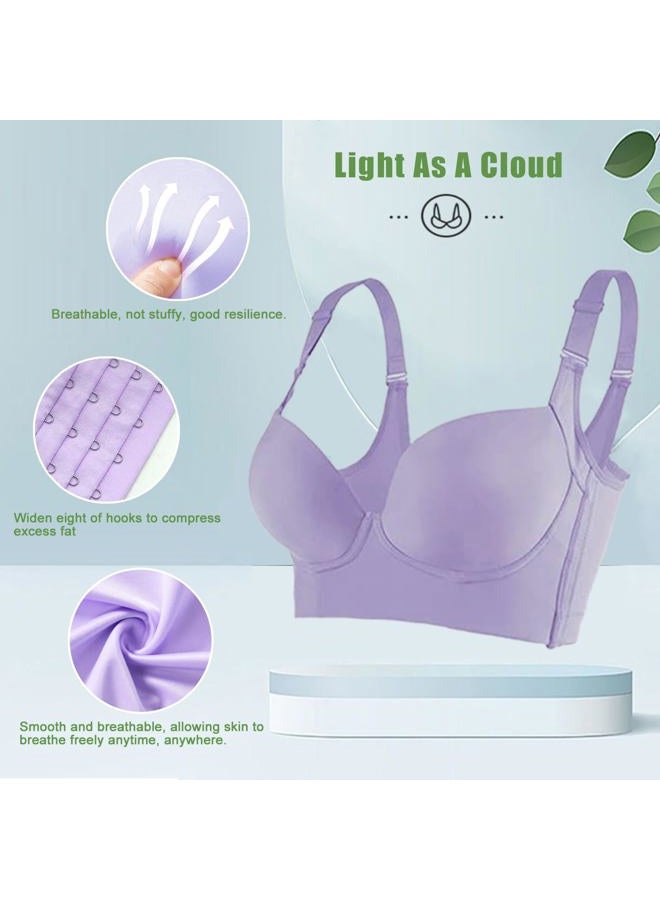 Runilut Women's Push Up Bra,Full-Coverage Underwire Bra,Hide Back Fat Deep Cup Bra,Smoothing T-Shirt Bra,Sculpting Uplift Bra, Purple, (40) C - Image 5
