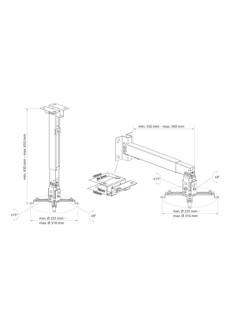 Swigger 9468 Projector Wall Mount Bracket, Max Rotatable Universal Bracket, 20 Kg, White