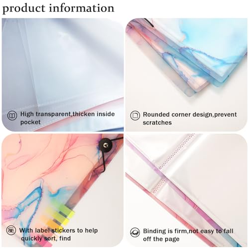 Qunrwe A3 Art Portfolios Case 40 Pages,Marble Pink Diamond Painting Storage Book,Pocket Protector with Index Sticker,11.8 x 16.5 inch Clear Sheet Presentation Portfolio Folder for Artwork,Report,Photo - Image 4