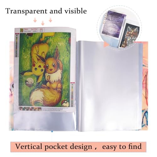 Qunrwe A3 Art Portfolios Case 40 Pages,Marble Pink Diamond Painting Storage Book,Pocket Protector with Index Sticker,11.8 x 16.5 inch Clear Sheet Presentation Portfolio Folder for Artwork,Report,Photo - Image 3