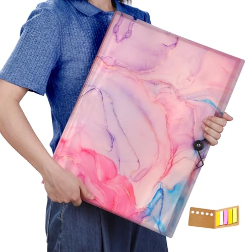 Qunrwe A3 Art Portfolios Case 40 Pages,Marble Pink Diamond Painting Storage Book,Pocket Protector with Index Sticker,11.8 x 16.5 inch Clear Sheet Presentation Portfolio Folder for Artwork,Report,Photo - Image 1