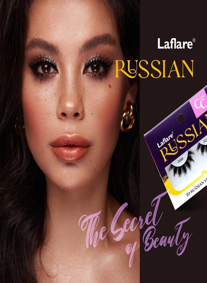 Laflare 3D False Eyelashes Russian Volume Strip Lashes | Fluffy, Wispy, Lightweight | Faux Mink Eyelashes Extension D Curl Wispy Handmade Soft Reusable 3 Packs Value Combo. (FDD07X3C) - Image 5