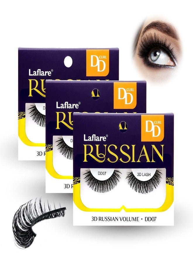 Laflare 3D False Eyelashes Russian Volume Strip Lashes | Fluffy, Wispy, Lightweight | Faux Mink Eyelashes Extension D Curl Wispy Handmade Soft Reusable 3 Packs Value Combo. (FDD07X3C) - Image 1