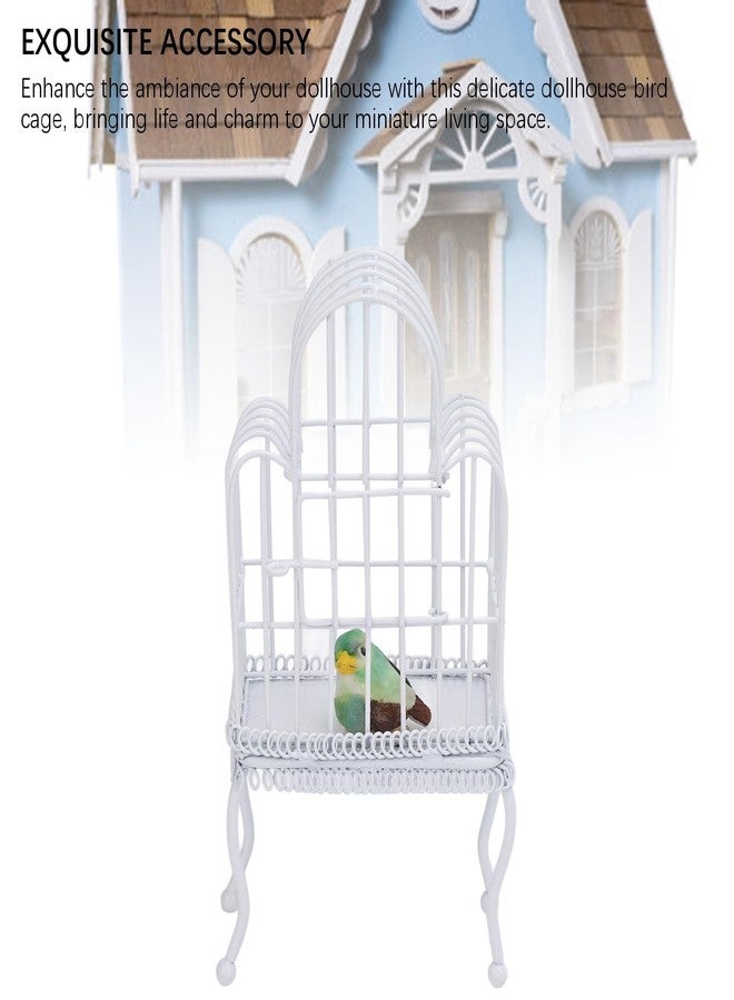 NOENNULL 1:12 Scale Dollhouse Bird Cage Metal Miniature Bird Cage Realistic Opening Door Miniature Dollhouse Bird Cage with Fake Grass Bird Sticker (White) - Image 5