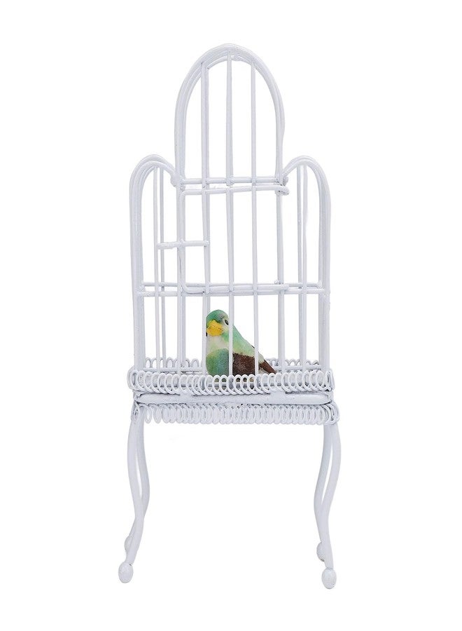 NOENNULL 1:12 Scale Dollhouse Bird Cage Metal Miniature Bird Cage Realistic Opening Door Miniature Dollhouse Bird Cage with Fake Grass Bird Sticker (White) - Image 2