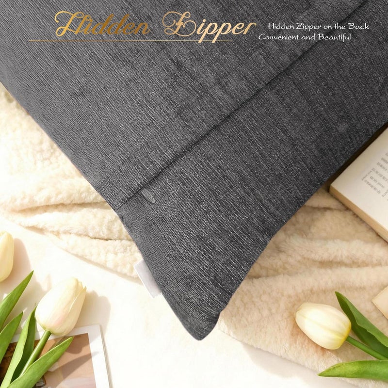 BRAWARM Throw Pillow Covers 16x16 - Grey Chenille Pleated Pillow Covers, 2 Pack Solid Dyed Soft Chenille Throw Pillow Covers for Sofa Couch Bed Home Decor - Image 5