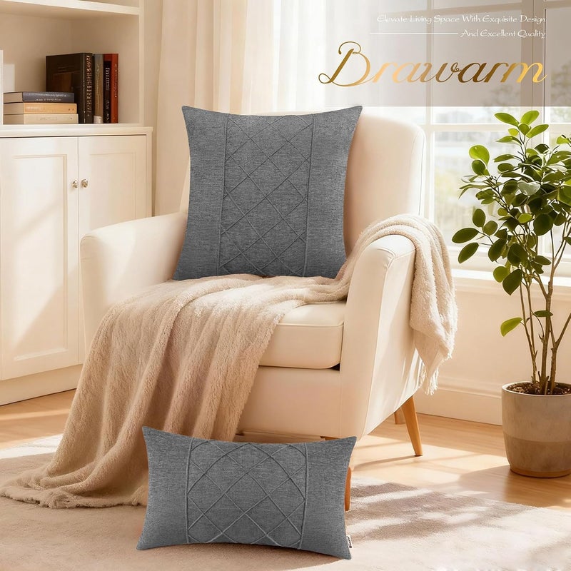 BRAWARM Throw Pillow Covers 16x16 - Grey Chenille Pleated Pillow Covers, 2 Pack Solid Dyed Soft Chenille Throw Pillow Covers for Sofa Couch Bed Home Decor - Image 4