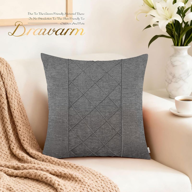 BRAWARM Throw Pillow Covers 16x16 - Grey Chenille Pleated Pillow Covers, 2 Pack Solid Dyed Soft Chenille Throw Pillow Covers for Sofa Couch Bed Home Decor - Image 2