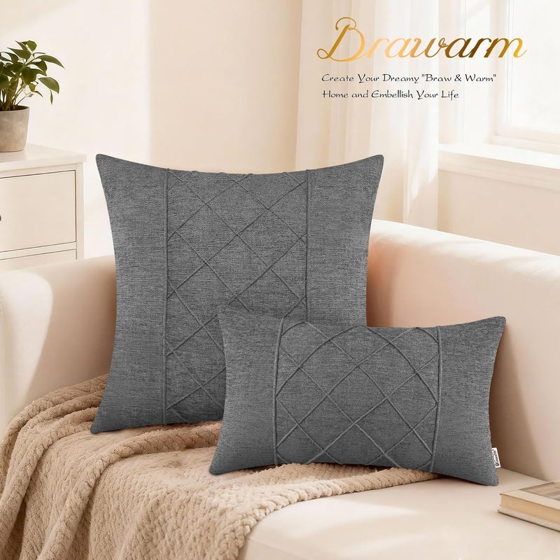 BRAWARM Throw Pillow Covers 16x16 - Grey Chenille Pleated Pillow Covers, 2 Pack Solid Dyed Soft Chenille Throw Pillow Covers for Sofa Couch Bed Home Decor - Image 3