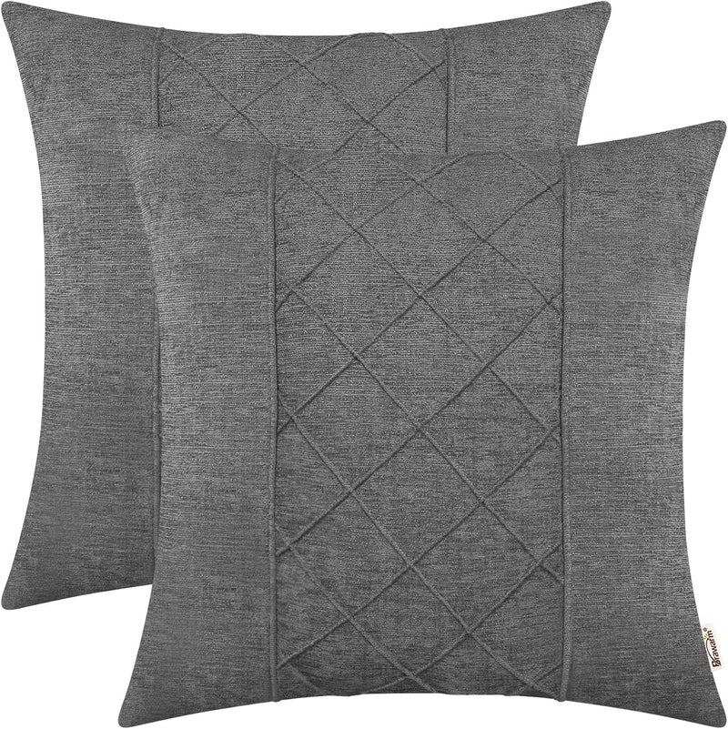 BRAWARM Throw Pillow Covers 16x16 - Grey Chenille Pleated Pillow Covers, 2 Pack Solid Dyed Soft Chenille Throw Pillow Covers for Sofa Couch Bed Home Decor - Image 1