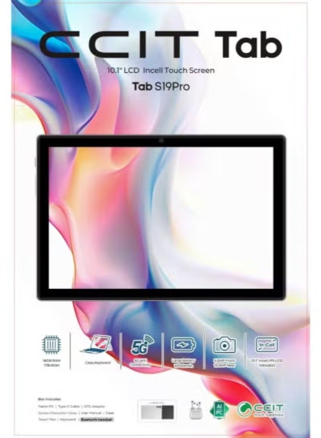 CCIT Tab S19Pro 10.8" Android 13 Tablet – 8GB RAM + 512GB Storage | Dual SIM 5G & WiFi Connectivity | Massive 10000mAh Battery for Long Use | Includes Keyboard, Mouse & Protective Case | High-Performance Tablet for Work, Study & Entertainment | Black - Image 1