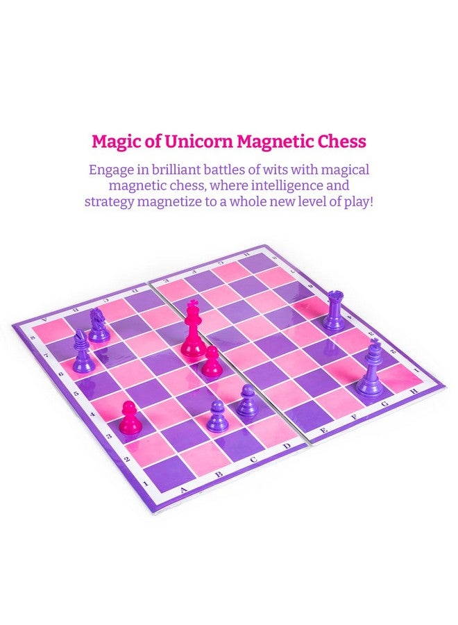 راتاناز مجموعة رقعة شطرنج مغناطيسية قابلة للطي بتصميم وحيد القرن من راتنا، مناسبة للأطفال والكبار (13×13 بوصة، لون وردي وأرجواني) - Image 5