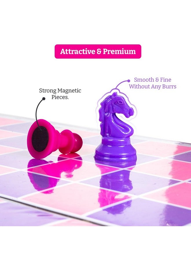 راتاناز مجموعة رقعة شطرنج مغناطيسية قابلة للطي بتصميم وحيد القرن من راتنا، مناسبة للأطفال والكبار (13×13 بوصة، لون وردي وأرجواني) - Image 4