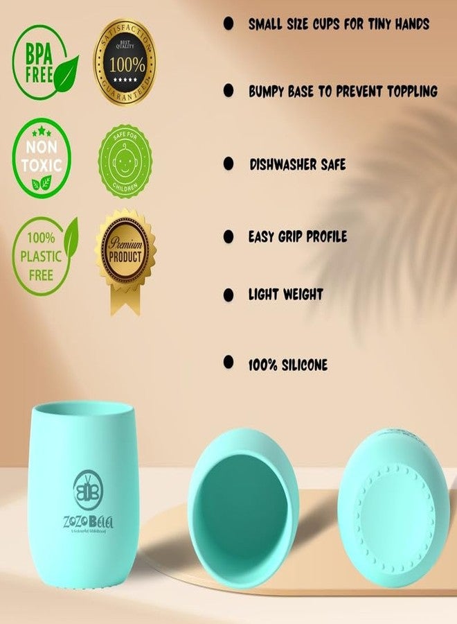 ZoZoBaa Silicone Feeding Set Including Baby Bib,Long Spoon, Tiny Open Cup, Suction Base Oval Plate & Bowl for Toddler |Solid Cutlery Set| Easy Wipe Clean| Baby Weaning Sets (5 Pc), [Mint-Green] - Image 5