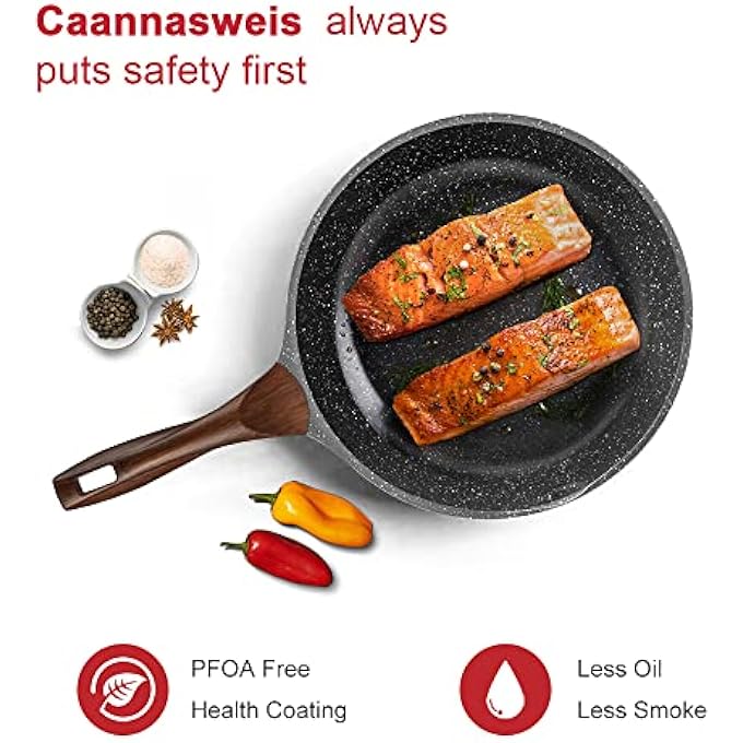 Caannasweis مقلاة غير لاصقة آمنة للاستخدام في غسالة الأطباق، مقلاة حجرية للبيض، مقلاة أومليت حثية، غير سامة وخالية من حمض بيرفلورو الأوكتانويك بنسبة 100%، مقلاة للطهي، هدية 28 سم - Image 4