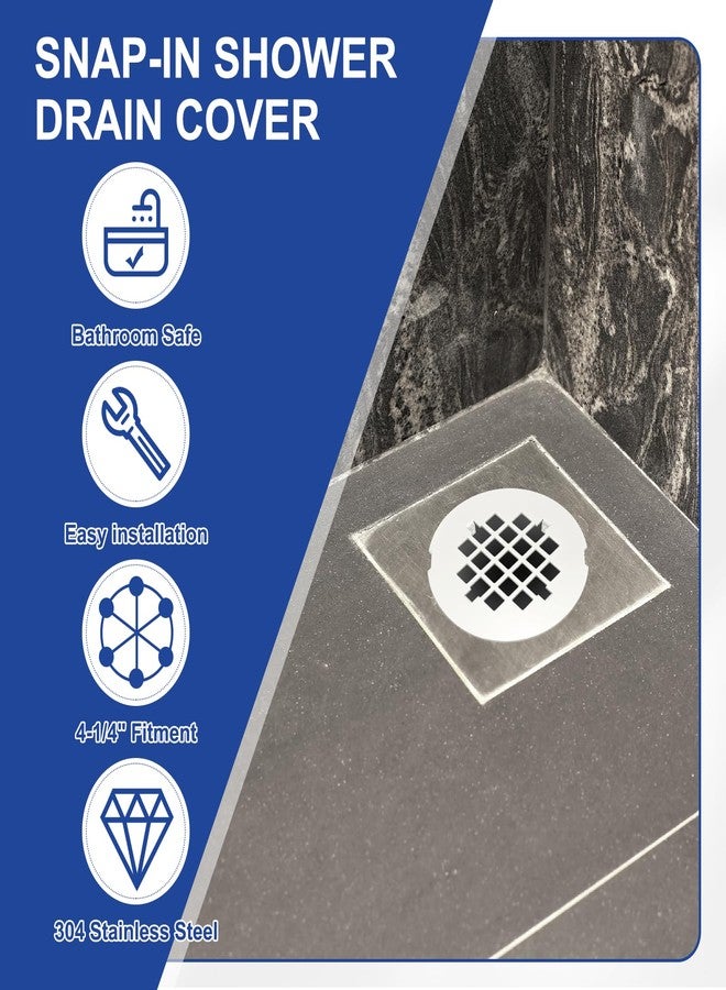 PATIKIL Shower Drain Cover 4-1/4" OD, 2 Pcs 304 Stainless Steel Round Snap-in Shower Drain Strainer Grid Replacement Cover for Bathroom Floor Lawns Landscaped Walkways Patios, White - Image 4