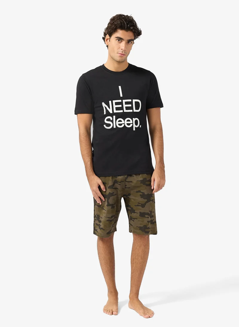 I Need Sleep Camo Shorts Pyjama Set