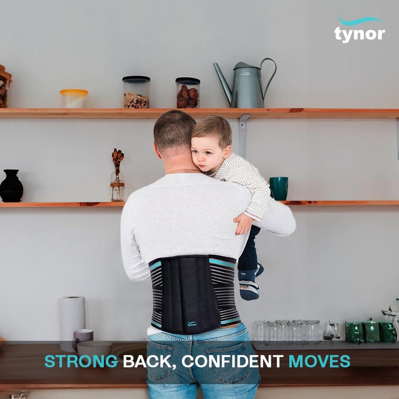 TYNOR Back Support Belt Adjustable Back Brace for Lower Back Pain, Breathable Lumbar Support Belt for Men & Women, Lower Back Brace for Herniated Disc, Sciatica & Heavy Lifting (Medium, Classic Black) - Image 4