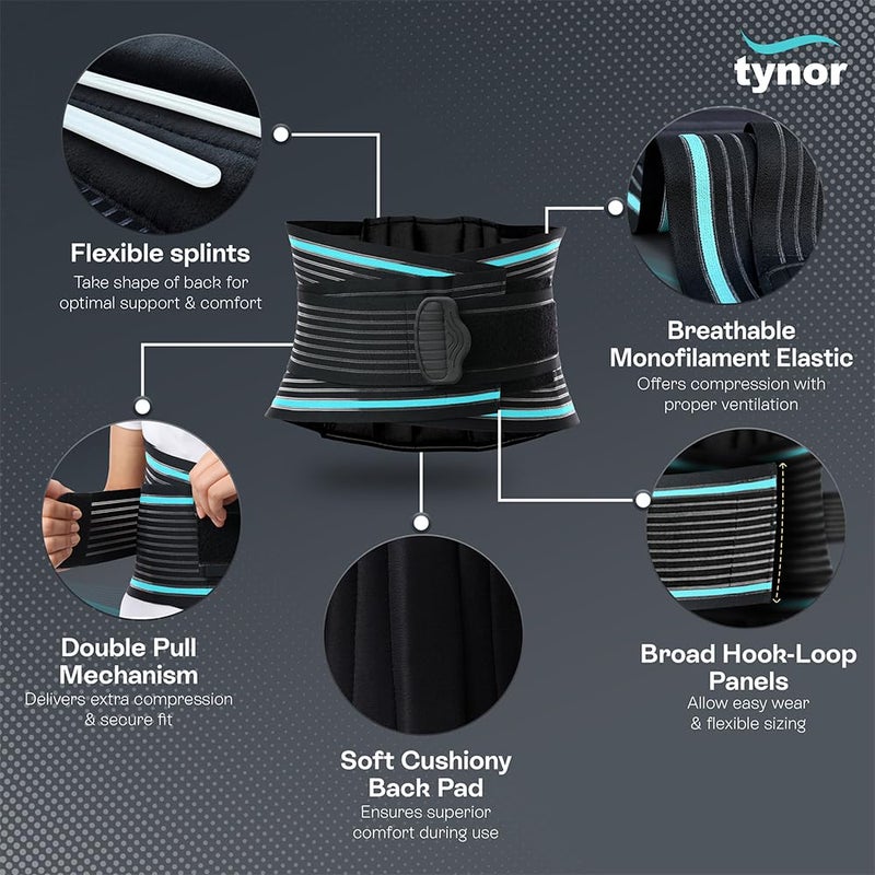 TYNOR Back Support Belt Adjustable Back Brace for Lower Back Pain, Breathable Lumbar Support Belt for Men & Women, Lower Back Brace for Herniated Disc, Sciatica & Heavy Lifting (Medium, Classic Black) - Image 3