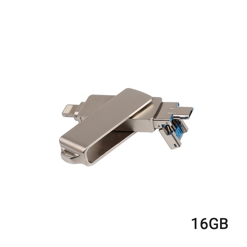 16GB/32GB/64GB/128GB Memory 3 in 1 Lightning/Micro USB/USB 2.0 Pen Drive For iPhone/iPad C6244-16-L Silver - Image 1