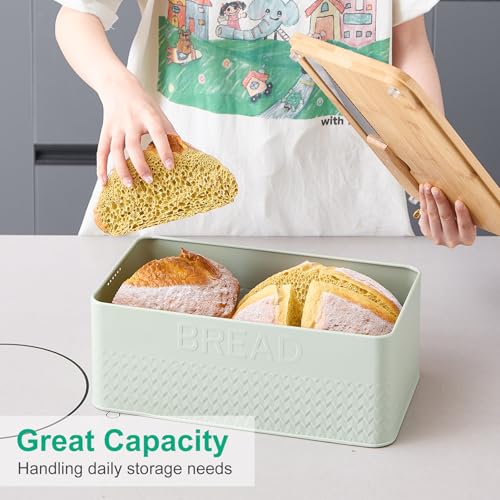 kiplant Bread Box for Kitchen Countertop, Large Bread Storage Container with Bamboo Lid, Iron Farmhouse Bread Box for Your House, Green - Image 2