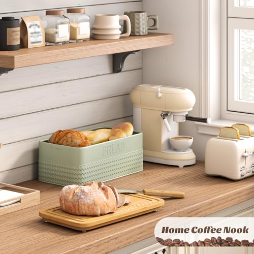 kiplant Bread Box for Kitchen Countertop, Large Bread Storage Container with Bamboo Lid, Iron Farmhouse Bread Box for Your House, Green - Image 5