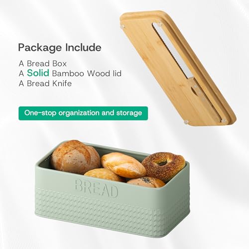 kiplant Bread Box for Kitchen Countertop, Large Bread Storage Container with Bamboo Lid, Iron Farmhouse Bread Box for Your House, Green - Image 3