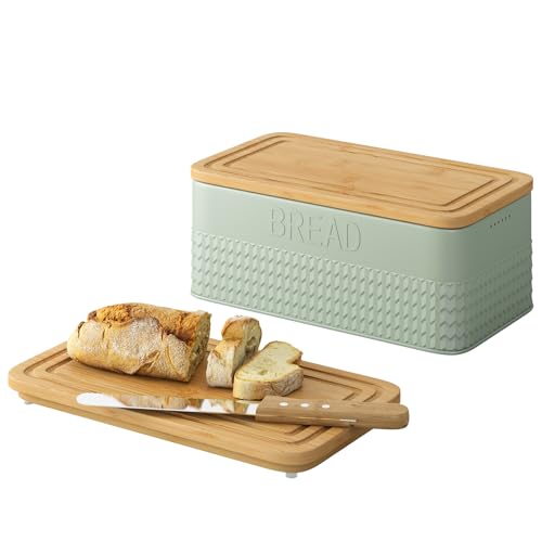 kiplant Bread Box for Kitchen Countertop, Large Bread Storage Container with Bamboo Lid, Iron Farmhouse Bread Box for Your House, Green - Image 1