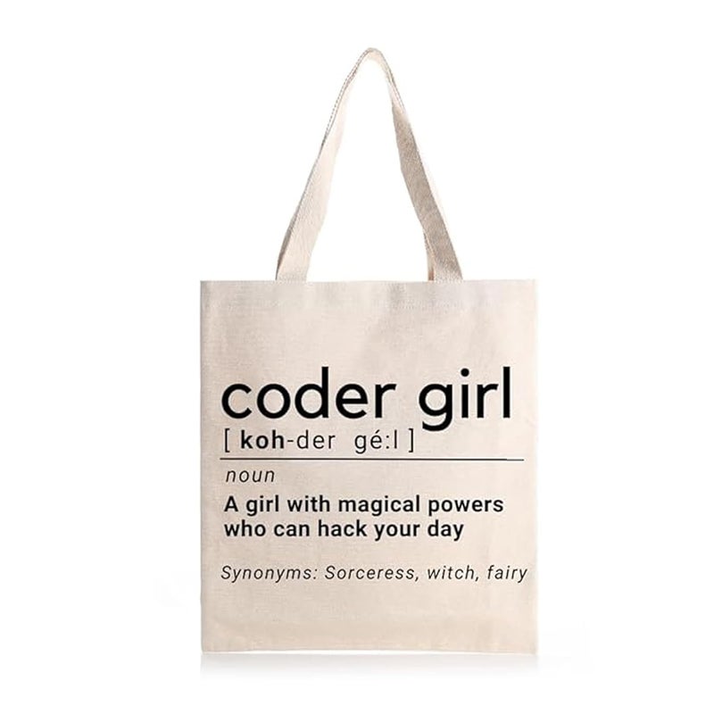 STRUTT Foldable Canvas Tote Bag for Women, Tote Bag for College Girls,100% Organic Cotton Reusable Shopping Bag for Grocery, Eco-Friendly Multi-Purpose Bag for Travel & Daily Use - Coder Girl - Image 1