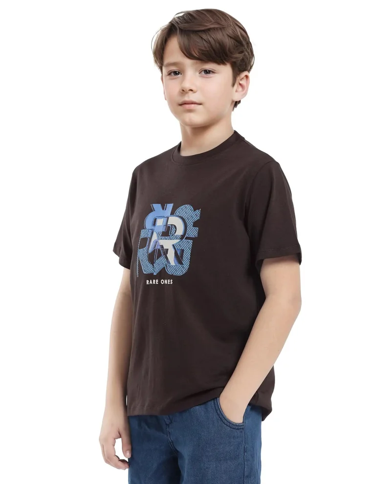 Rare Ones Rare Ones Kids Caleb-K Dark Brown Cotton Blend Half Sleeve Slip-On Printed Regular Fit T-Shirt