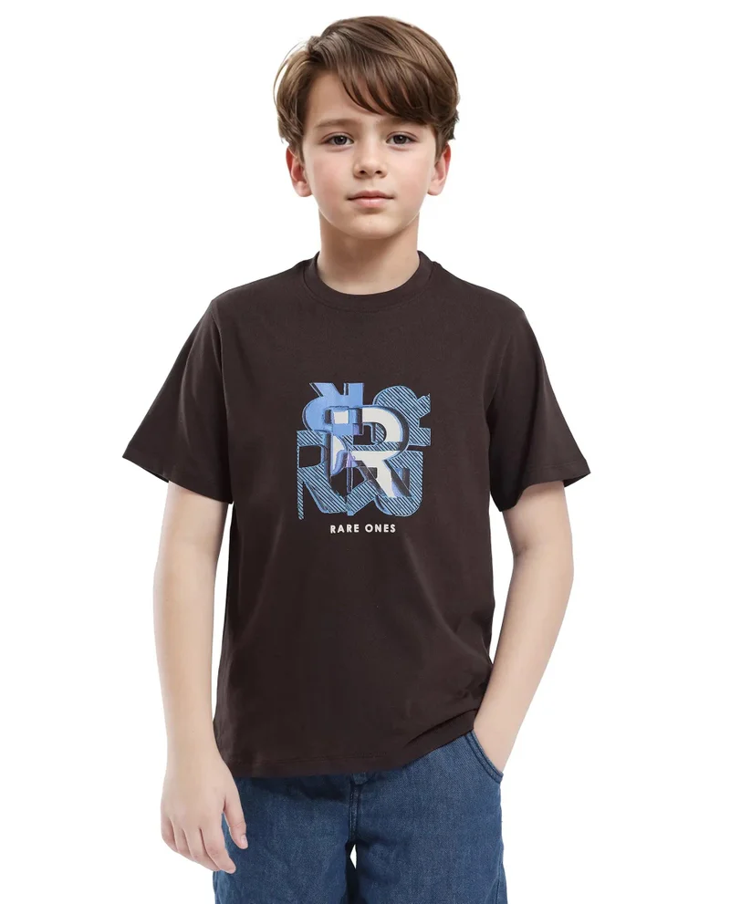 Rare Ones Rare Ones Kids Caleb-K Dark Brown Cotton Blend Half Sleeve Slip-On Printed Regular Fit T-Shirt