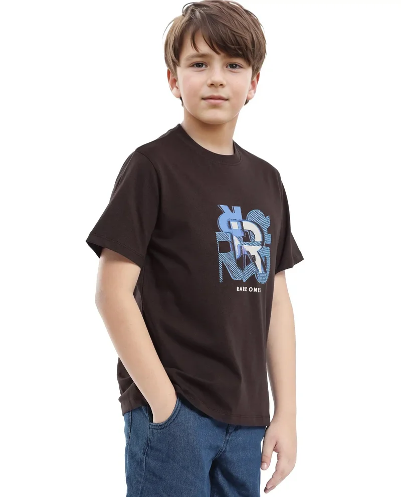 Rare Ones Rare Ones Kids Caleb-K Dark Brown Cotton Blend Half Sleeve Slip-On Printed Regular Fit T-Shirt