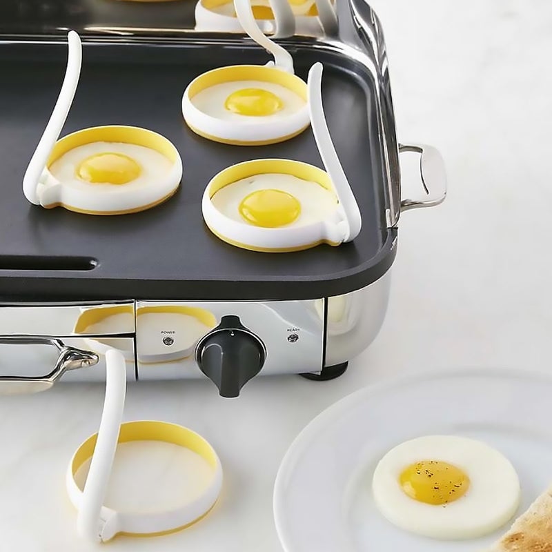 2pcs Fried Eggs Cooking Mold Egg Ring With Handle Mold Nonstick Heat Resistant Omelette Mould For Cooking Pancakes (Yellow + White) - Image 5
