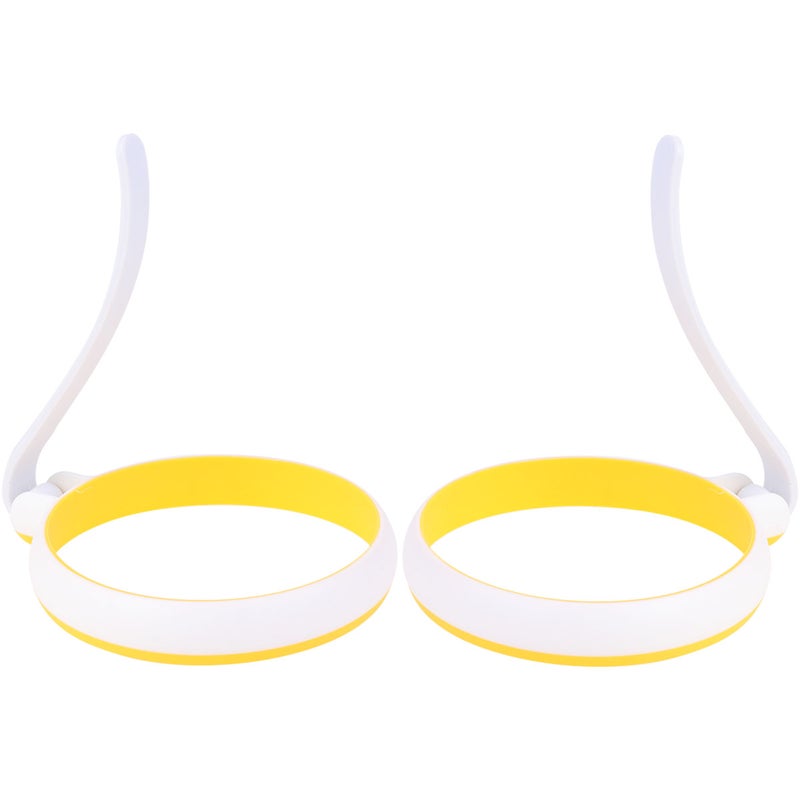 2pcs Fried Eggs Cooking Mold Egg Ring With Handle Mold Nonstick Heat Resistant Omelette Mould For Cooking Pancakes (Yellow + White) - Image 1