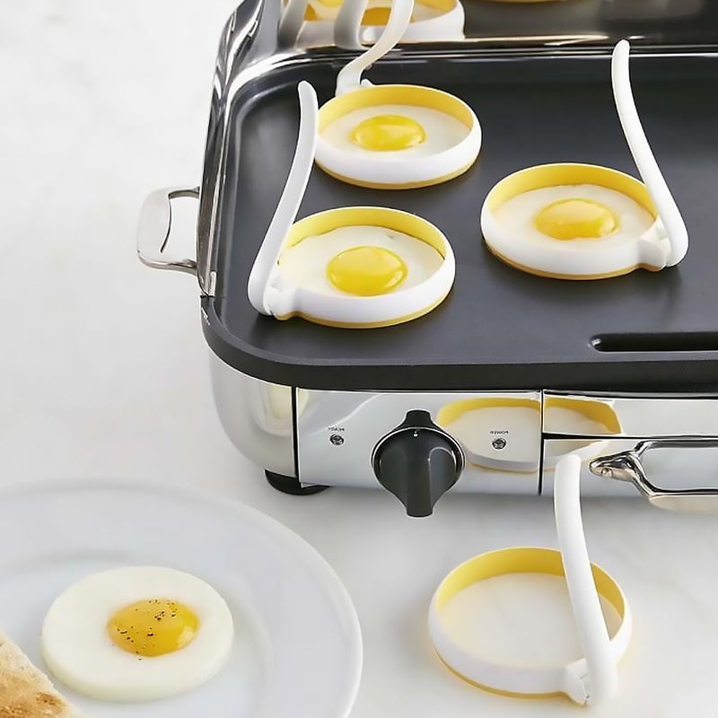 2pcs Fried Eggs Cooking Mold Egg Ring With Handle Mold Nonstick Heat Resistant Omelette Mould For Cooking Pancakes (Yellow + White) - Image 4