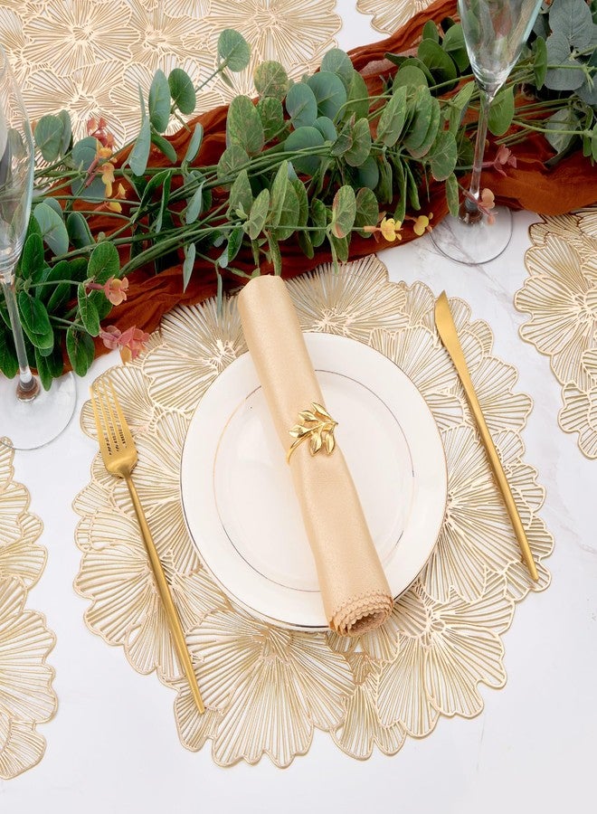Mabbcoo Placemats Set of 6, Gold Placemats Perforated Pressed Flowers Vinyl Round Table Mats Washable for Dining Table Christmas Holiday Decorations - Image 4