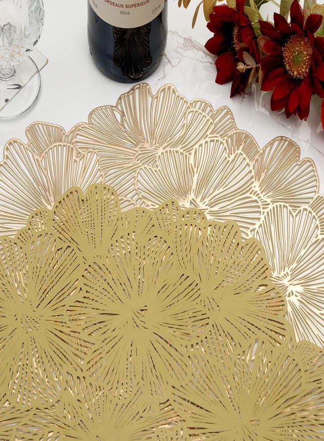 Mabbcoo Placemats Set of 6, Gold Placemats Perforated Pressed Flowers Vinyl Round Table Mats Washable for Dining Table Christmas Holiday Decorations - Image 3