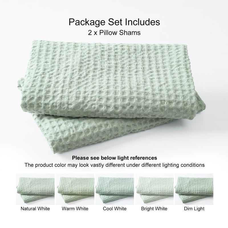 PHF PHF Ultra Soft Waffle Weave Pillowcases King Size 20"" x 36"" 2 Pack  No Insert  Breathable Skin-Friendly Pillow Shams  Decorative Waffle Weave Pillow Case Covers  Sage Green  - Image 4