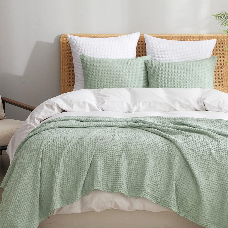 PHF PHF Ultra Soft Waffle Weave Pillowcases King Size 20"" x 36"" 2 Pack  No Insert  Breathable Skin-Friendly Pillow Shams  Decorative Waffle Weave Pillow Case Covers  Sage Green  - Image 2