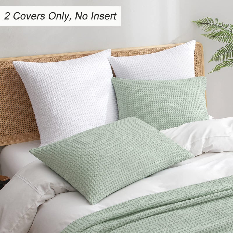 PHF PHF Ultra Soft Waffle Weave Pillowcases King Size 20"" x 36"" 2 Pack  No Insert  Breathable Skin-Friendly Pillow Shams  Decorative Waffle Weave Pillow Case Covers  Sage Green  - Image 5