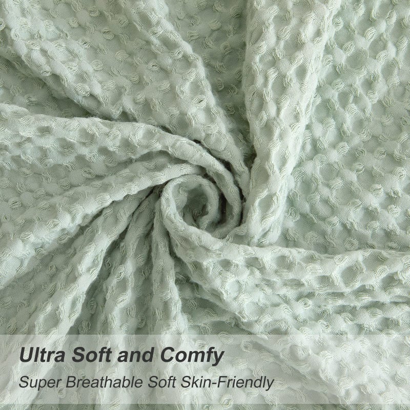 PHF PHF Ultra Soft Waffle Weave Pillowcases King Size 20"" x 36"" 2 Pack  No Insert  Breathable Skin-Friendly Pillow Shams  Decorative Waffle Weave Pillow Case Covers  Sage Green  - Image 3