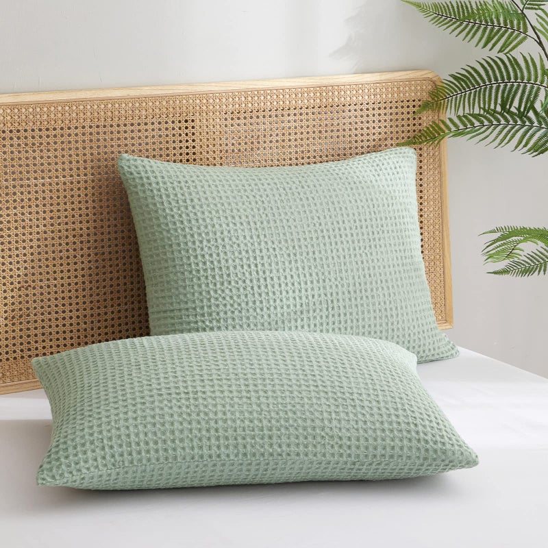 PHF PHF Ultra Soft Waffle Weave Pillowcases King Size 20"" x 36"" 2 Pack  No Insert  Breathable Skin-Friendly Pillow Shams  Decorative Waffle Weave Pillow Case Covers  Sage Green  - Image 1