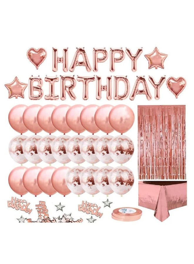 Wish Rose Gold Birthday Party Decoration Balloon Arch Garland Set with Happy Birthday Balloon Banner, Foil Balloon, Fringe Curtain, Tablecloth and Ribbon - Image 1