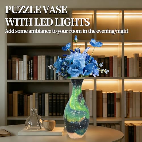 YunSheCSBS 3D Puzzles Vase for Adults Crafts for Adults 160 Pieces Plastic DIY Unique Flower Vase with LED Light House Warming Gift Birthday Gifts for Flower Arrangements and Home Decor Night Light - Image 5