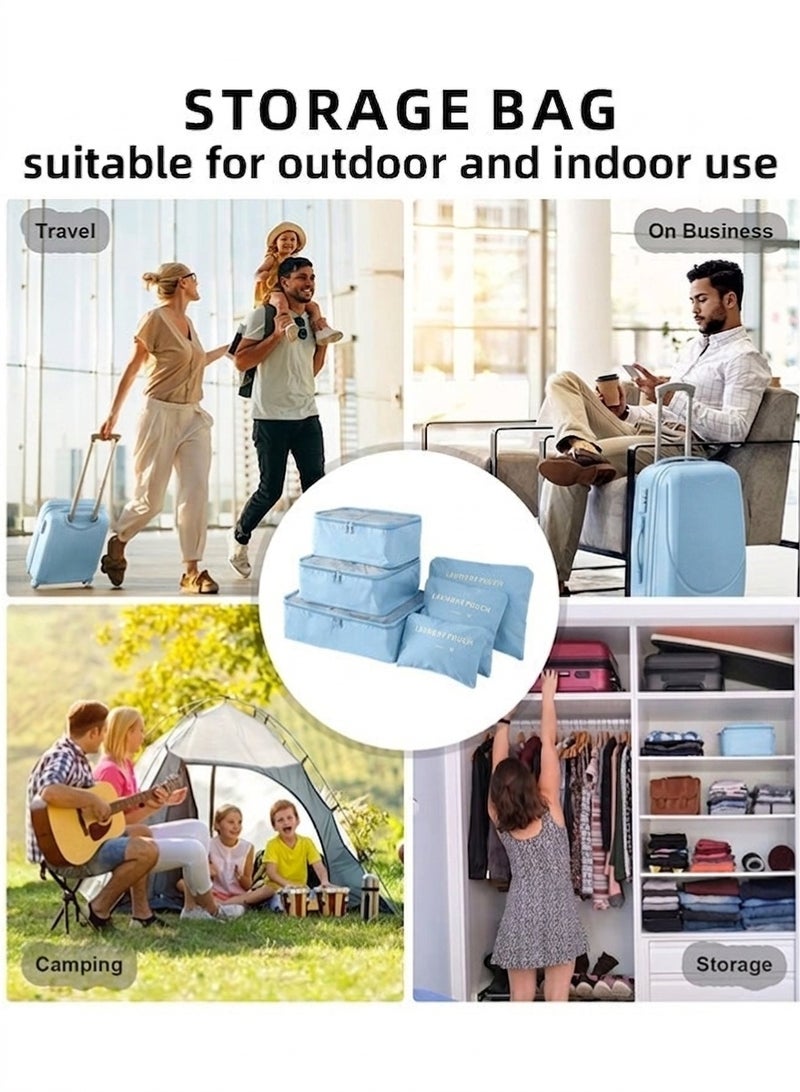 6 Pcs Travel Organizer Storage Bags Suitcase Packing Cubes Cases Portable Wardrobe Luggage Clothes Shoe Pouch Fold (Light Bue) - Image 5